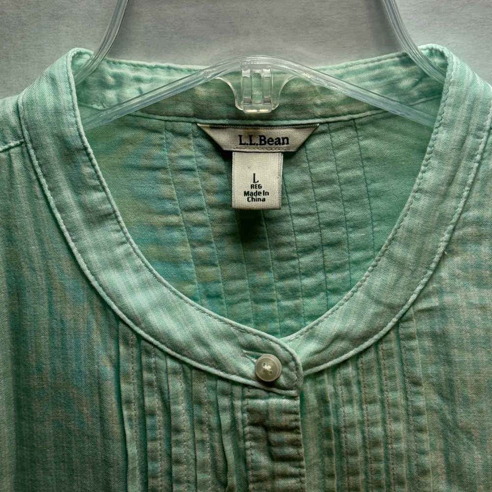 L.L. Bean Women's Mint Green striped Pleated Front Long Sleeve Blouse Size Large - Picture 5 of 7